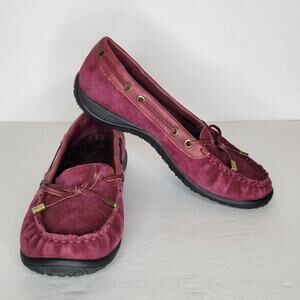 VIONIC Kendall Red Suede Orthaheel Slip-On Ballet Flats Moccasin Loafers sz 6.5